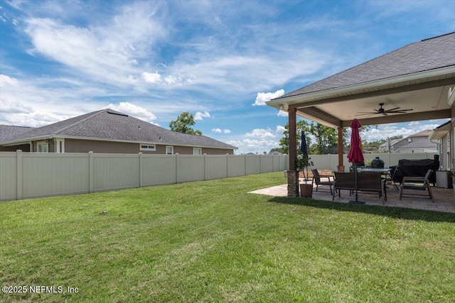 2484 Royal Pointe Dr, Green Cove Springs, FL 32043 - fenced backyard with a patio and ceiling fan