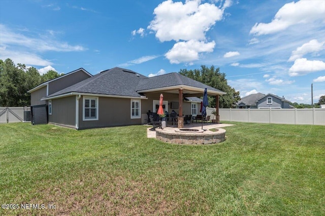 2484 Royal Pointe Dr, Green Cove Springs, FL 32043 - rear view of property with a patio, a fenced backyard, and roof with shingles
