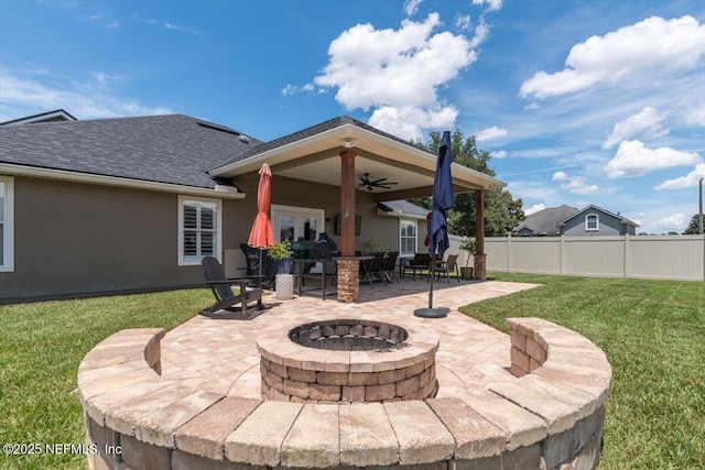 2484 Royal Pointe Dr, Green Cove Springs, FL 32043 - view of patio / terrace with a fire pit and a ceiling fan