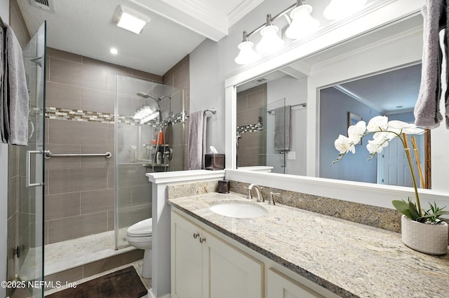 603 Miramar Ct, Ponte Vedra Beach, FL 32082 - full bath with crown molding, vanity, and a stall shower
