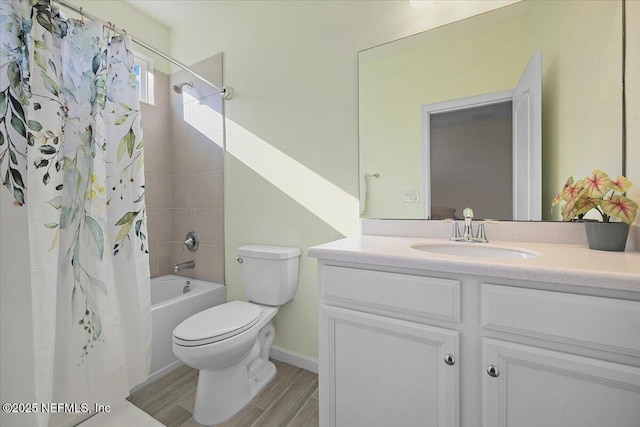 102 Anguilla Blvd, Saint Augustine, FL 32092 - bathroom with vanity, shower / bathtub combination with curtain, and wood finished floors