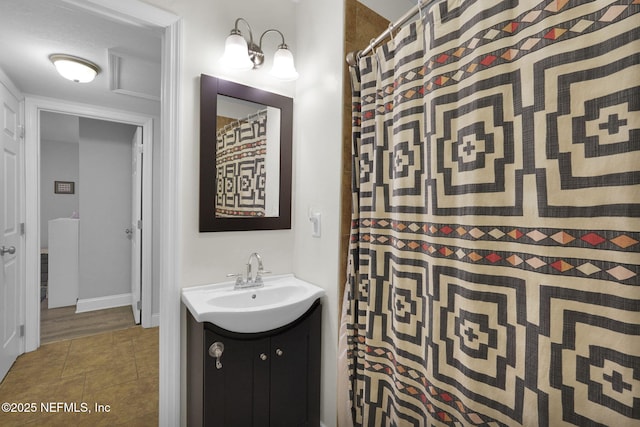 239 Glynlea Rd, Jacksonville, FL 32216 - bathroom with vanity, curtained shower, and tile patterned floors