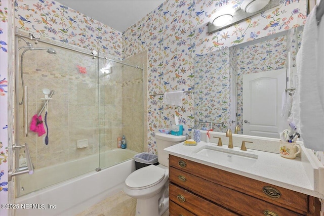 25 Riverview Bnd N Unit 122, Palm Coast, FL 32137 - bathroom featuring wallpapered walls, vanity, and enclosed tub / shower combo
