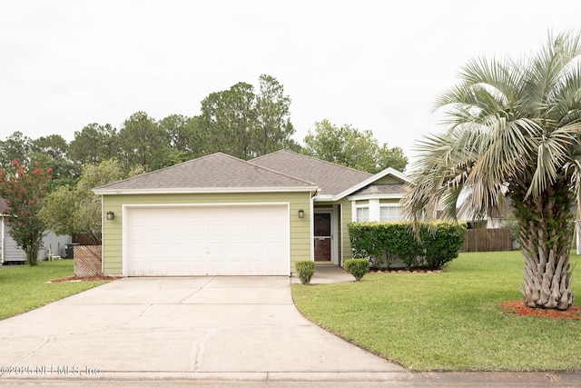 3013 Wavering Ln, Middleburg, FL 32068 - ranch-style home with concrete driveway, a garage, a front yard, and roof with shingles
