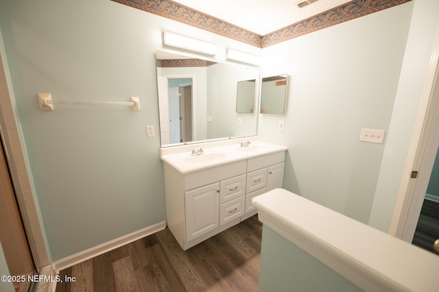 3013 Wavering Ln, Middleburg, FL 32068 - bathroom with wood finished floors and double vanity