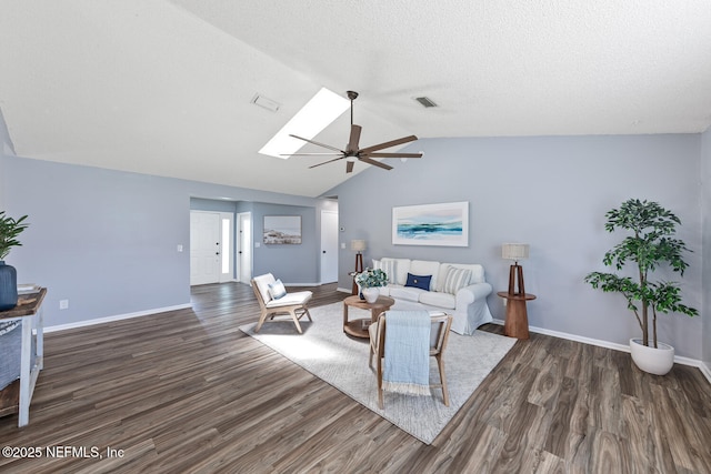 13254 Karla Cove Ln, Jacksonville, FL 32225 - living room with ceiling fan, wood finished floors, lofted ceiling, and a skylight