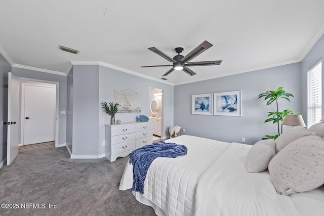 13254 Karla Cove Ln, Jacksonville, FL 32225 - carpeted bedroom featuring ornamental molding, ceiling fan, and ensuite bath