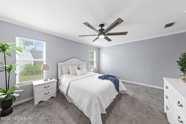 13254 Karla Cove Ln, Jacksonville, FL 32225 - bedroom featuring carpet, multiple windows, crown molding, and a ceiling fan