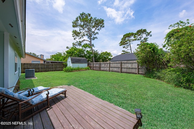 13254 Karla Cove Ln, Jacksonville, FL 32225 - wooden terrace featuring a storage shed and a fenced backyard