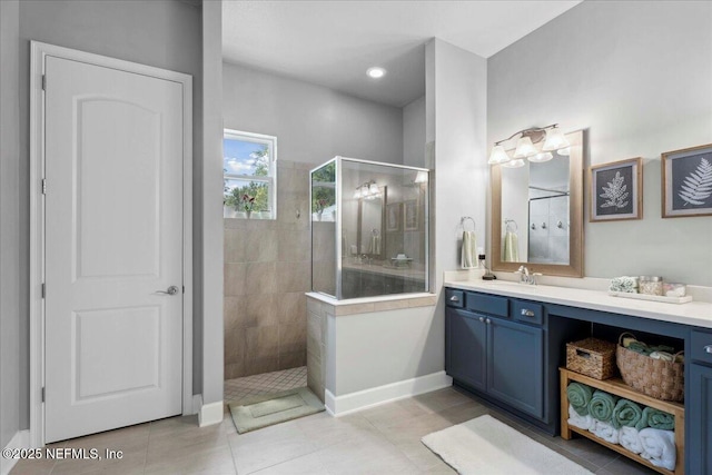 395 Jennie Lake Ct, Saint Johns, FL 32095 - full bath featuring walk in shower, vanity, and tile patterned flooring