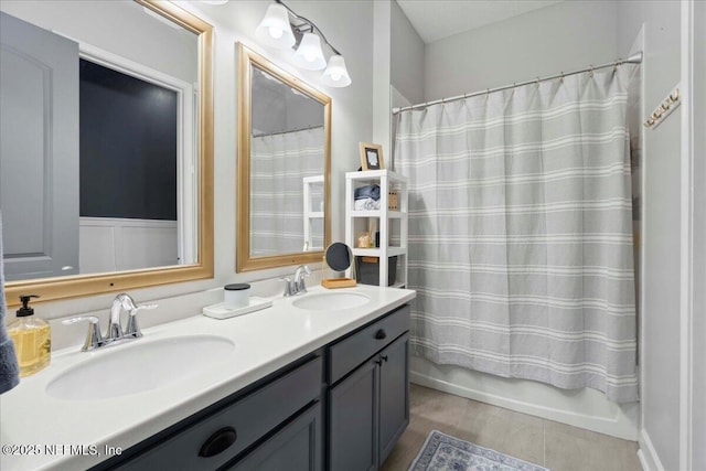 395 Jennie Lake Ct, Saint Johns, FL 32095 - bathroom with double vanity, shower / tub combo, and tile patterned floors