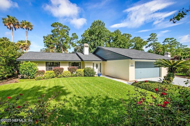 110 Abalone Ln W, Ponte Vedra Beach, FL 32082 - single story home featuring a chimney, a garage, a front lawn, and stucco siding