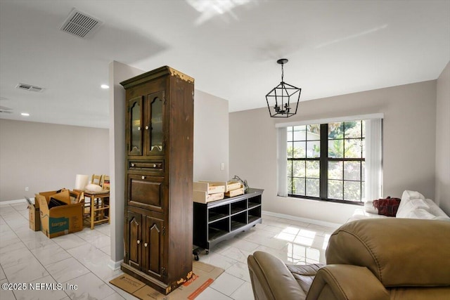 110 Abalone Ln W, Ponte Vedra Beach, FL 32082 - sitting room with light marble finish floors, recessed lighting, and a chandelier