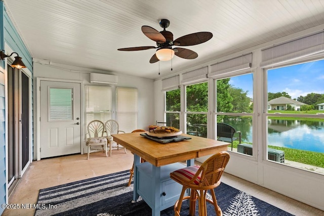 96220 Ridgewood Cir, Fernandina Beach, FL 32034 - sunroom with a wall mounted air conditioner, plenty of natural light, and a water view
