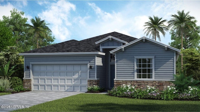 2621 Lavender Loop, Green Cove Springs, FL 32043 - view of front of property featuring stone siding, a garage, driveway, and roof with shingles