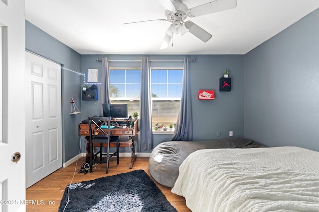 113 Oceangate Dr, Atlantic Beach, FL 32233 - bedroom featuring wood finished floors, a ceiling fan, and an office area