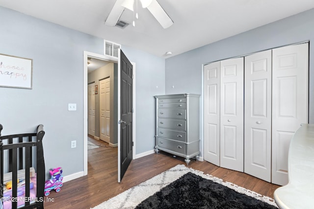113 Oceangate Dr, Atlantic Beach, FL 32233 - bedroom featuring wood finished floors, a closet, and ceiling fan
