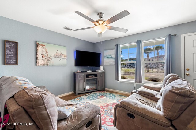 113 Oceangate Dr, Atlantic Beach, FL 32233 - living room with ceiling fan and wood finished floors