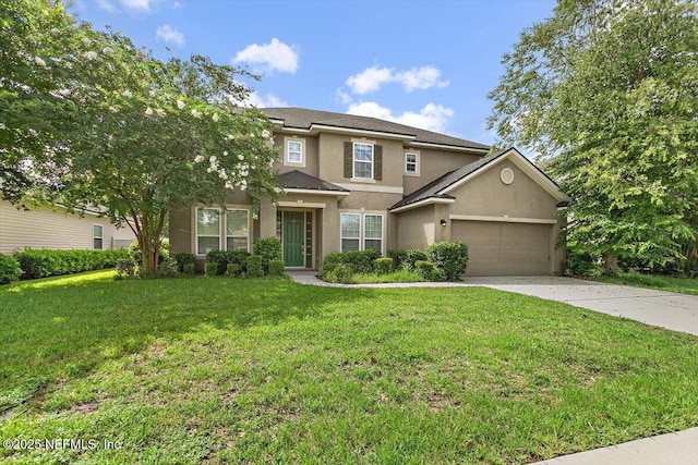 1415 Lantern Light Trl, Middleburg, FL 32068 - traditional home with stucco siding, a garage, a front yard, and concrete driveway