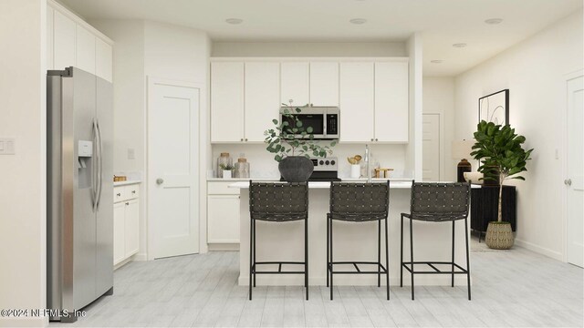 108 Round Robin Run, Saint Johns, FL 32259 - kitchen with stainless steel fridge with ice dispenser, a center island, and white cabinetry