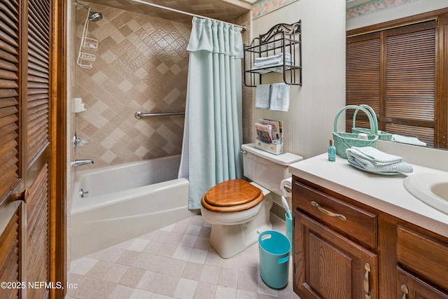 4253 Chokeberry Rd, Middleburg, FL 32068 - bathroom with shower / bath combo with shower curtain, vanity, and tile patterned floors