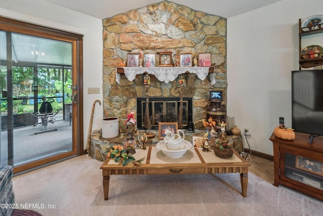 4253 Chokeberry Rd, Middleburg, FL 32068 - living area featuring carpet, lofted ceiling, and a textured ceiling