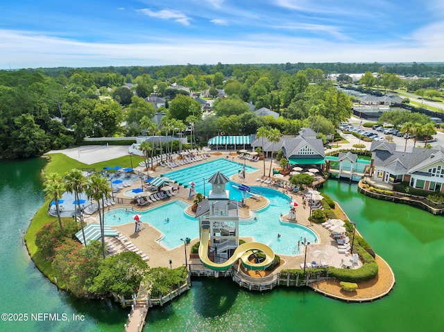 1506 Waterbridge Ct, Fleming Island, FL 32003 - aerial view of a pool and a nearby body of water