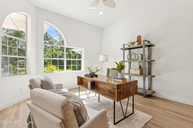 1465 Lambert Ave, Flagler Beach, FL 32136 - home office featuring light wood-style flooring, ceiling fan, and recessed lighting