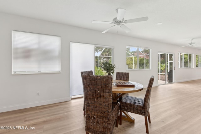 1465 Lambert Ave, Flagler Beach, FL 32136 - dining area with a ceiling fan, light wood-style floors, and plenty of natural light