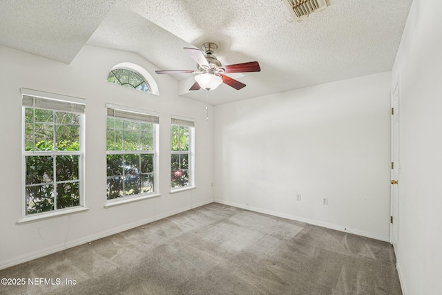 3005 Sunset Ridge Dr, Middleburg, FL 32068 - empty room featuring ceiling fan, carpet flooring, lofted ceiling, and a textured ceiling