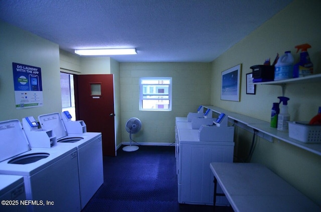 1810 Sevilla Blvd Unit 202, Atlantic Beach, FL 32233 - community laundry room featuring washing machine and dryer, a textured ceiling, and dark carpet