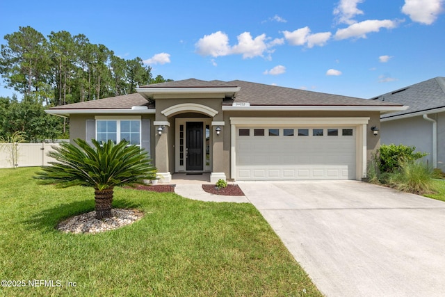 94032 Woodbrier Cir, Fernandina Beach, FL 32034 - view of front facade featuring stucco siding, an attached garage, concrete driveway, and roof with shingles