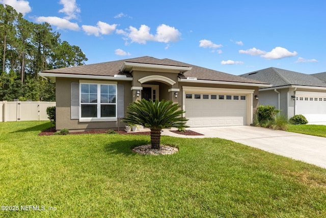 94032 Woodbrier Cir, Fernandina Beach, FL 32034 - view of front of property with stucco siding, a garage, concrete driveway, a gate, and a shingled roof