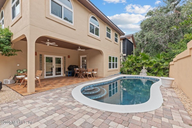 2348 Seminole Reach Ct, Atlantic Beach, FL 32233 - swimming pool featuring french doors, ceiling fan, a patio, outdoor dining space, and grilling area