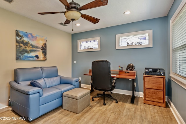 2348 Seminole Reach Ct, Atlantic Beach, FL 32233 - home office with wood finished floors, ceiling fan, recessed lighting, and healthy amount of natural light