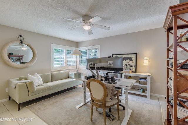 315 20th St, Atlantic Beach, FL 32233 - office space with a ceiling fan, a textured ceiling, and light tile patterned floors