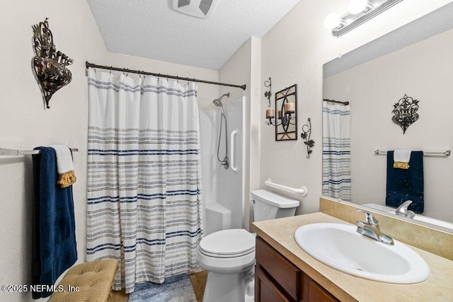 2548 Haywood Estates Ln, Jacksonville, FL 32233 - bathroom featuring a textured ceiling, vanity, and curtained shower