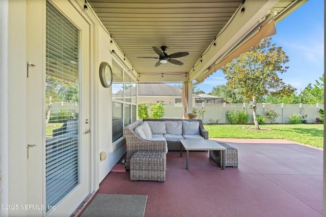 1563 Tawny Marsh Ct, Saint Augustine, FL 32092 - fenced backyard featuring ceiling fan, a patio, and outdoor lounge area