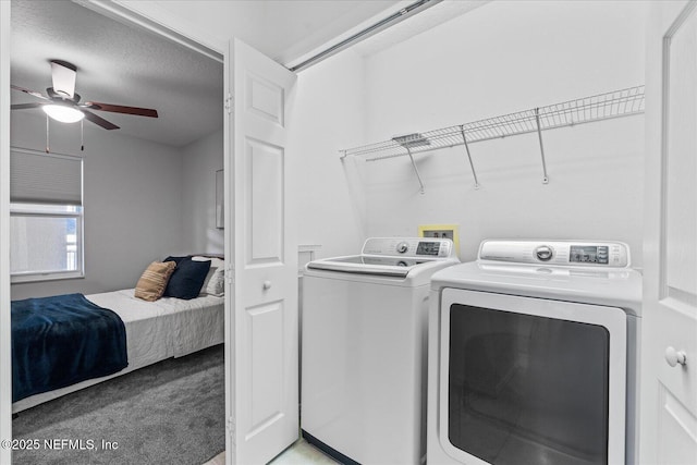 1200 Canopy Walk Ln Unit 1212, Palm Coast, FL 32137 - washroom featuring washer and dryer, ceiling fan, and light colored carpet