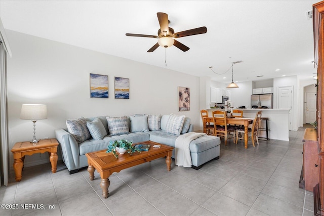 1200 Canopy Walk Ln Unit 1212, Palm Coast, FL 32137 - living area featuring a ceiling fan, light tile patterned floors, and recessed lighting