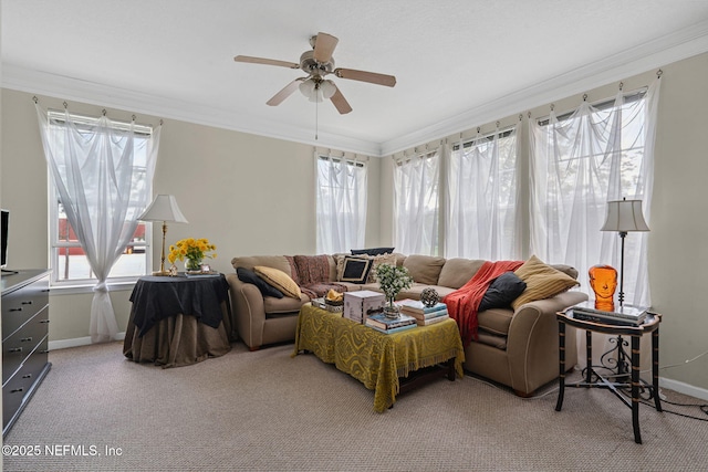 10435 Mid Town Pkwy Unit 265, Jacksonville, FL 32246 - carpeted living area featuring ornamental molding and a ceiling fan
