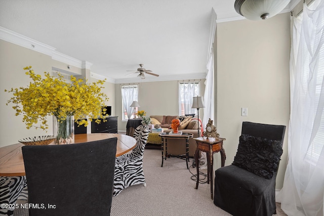 10435 Mid Town Pkwy Unit 265, Jacksonville, FL 32246 - carpeted living area with ornamental molding and a ceiling fan