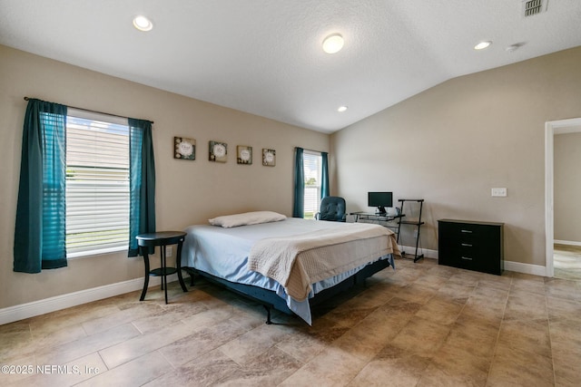 222 Green Turtle Ln, Saint Augustine, FL 32086 - bedroom with multiple windows, lofted ceiling, recessed lighting, and light tile patterned floors