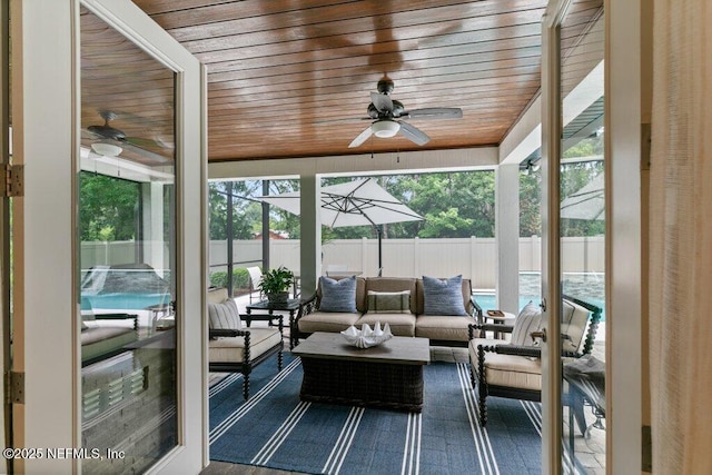 26 Traveler Palm Ct, Ponte Vedra Beach, FL 32082 - sunroom featuring a ceiling fan and an outdoor living space