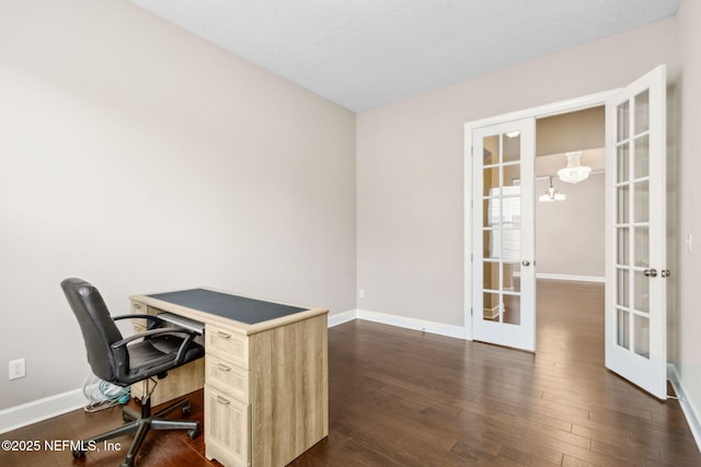 1306 Warbler Way, Middleburg, FL 32068 - home office with french doors, dark wood finished floors, and a chandelier