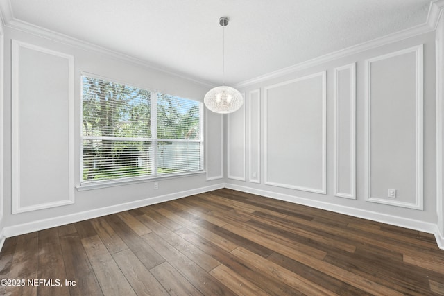 12490 Tropic Dr, Jacksonville, FL 32225 - unfurnished dining area with a decorative wall, crown molding, a chandelier, and dark wood finished floors
