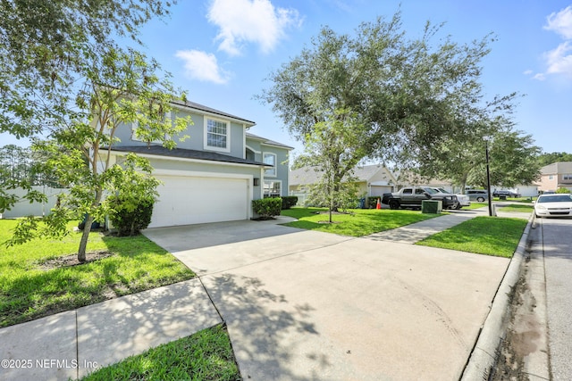 12490 Tropic Dr, Jacksonville, FL 32225 - traditional-style home with concrete driveway, stucco siding, a garage, and a front yard