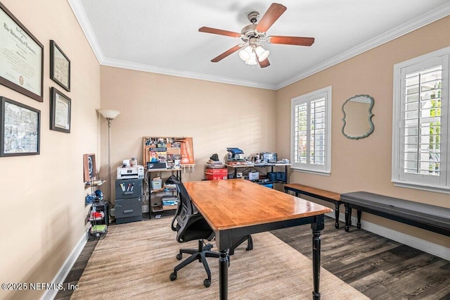 11598 Wynnfield Lakes Cir, Jacksonville, FL 32246 - office with wood finished floors, ceiling fan, and crown molding