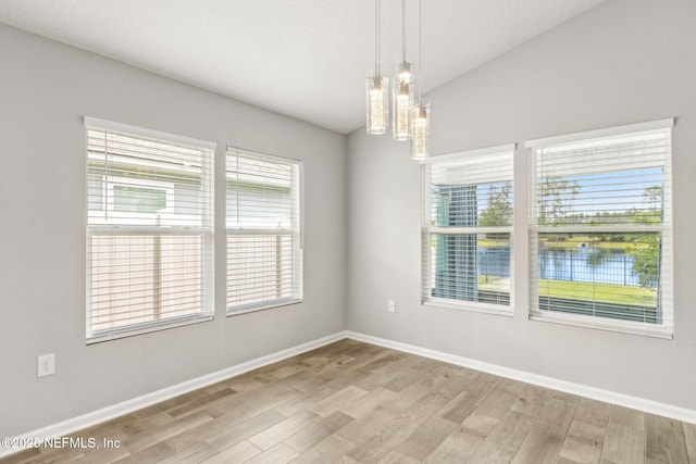 83687 Nether St, Fernandina Beach, FL 32034 - unfurnished room with a chandelier, light wood-type flooring, and lofted ceiling