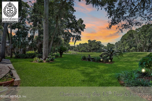 1521 Nottingham Knoll Dr, Jacksonville, FL 32225 - yard at dusk with a lawn and view of scattered trees